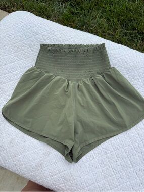 Aerie Offline  Olive High Smocked-Waist Real Me Athletic Shorts